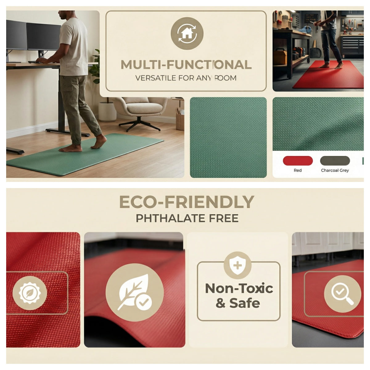 Kitchen Mats 2PCS Cushioned Anti Fatigue PVC Rugs Non-Slip Standing Sink Mat Waterproof 17"x30"+17"x47" for Kitchen Floor