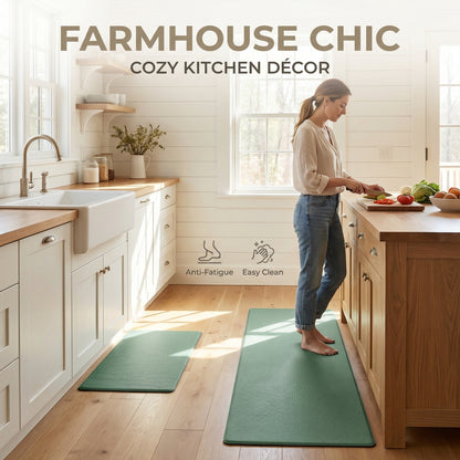 Kitchen Mats 2PCS Cushioned Anti Fatigue PVC Rugs Non-Slip Standing Sink Mat Waterproof 17"x30"+17"x47" for Kitchen Floor