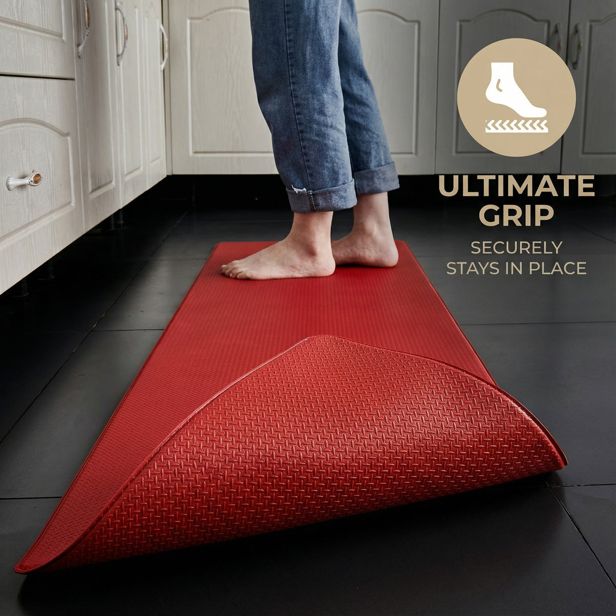 Kitchen Mats 2PCS Cushioned Anti Fatigue PVC Rugs Non-Slip Standing Sink Mat Waterproof 17"x30"+17"x47" for Kitchen Floor