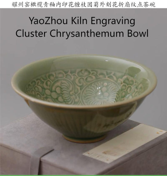 Yaozhou celadon cover bowl, chinese traditional porcelain,Yaozhou porcelain